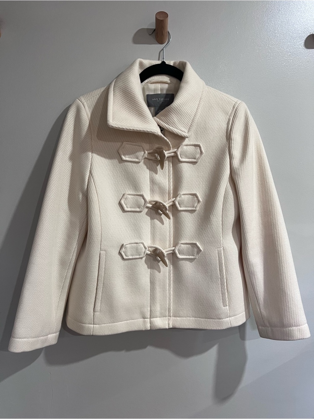 ANN TAYLOR Wool Blend Military Style Toggle Jacket Blazer Pea coat Medium Petite